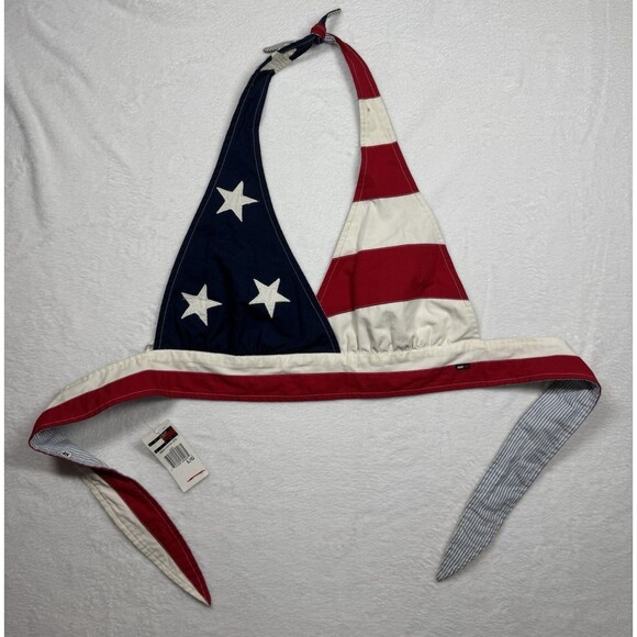 Vintage 90s Tommy Hilfiger American Flag Halter Top Women's Large Reversible NWT - Picture 1 of 14